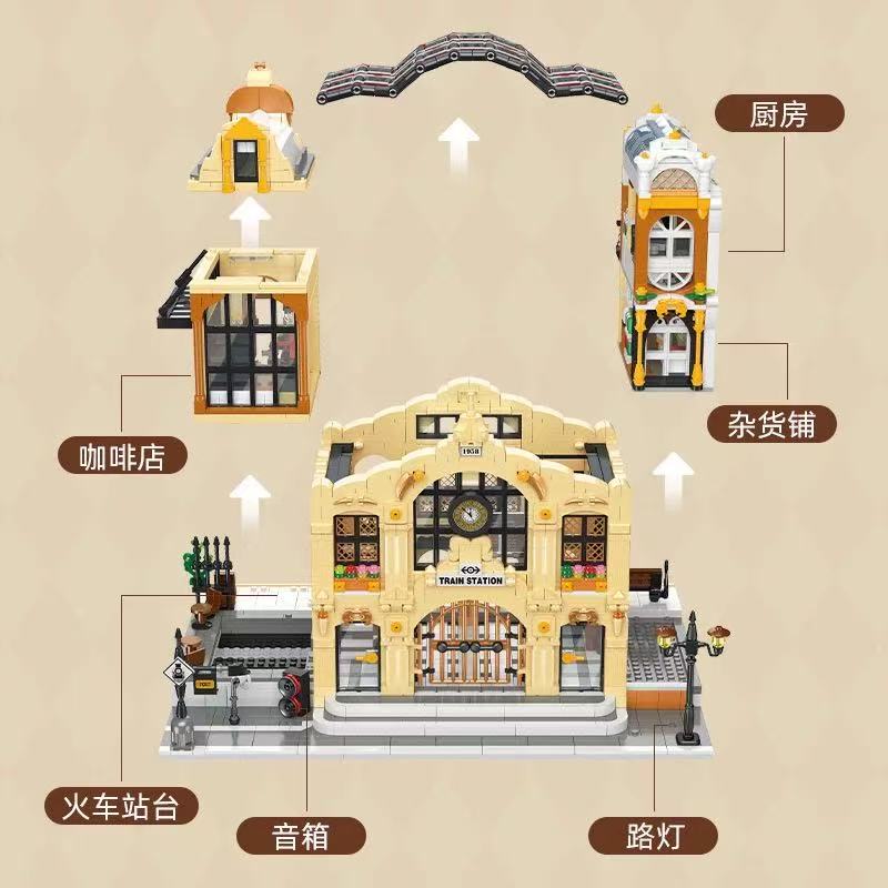 JIE STAR JJ89140 Vintage Steam Railway Station Includie Lights - YWOBB