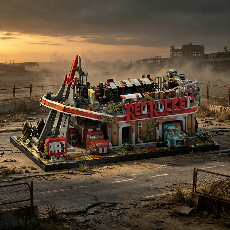 GOBRICKS MOC 257248 Fallout Red Rocket Gas Station - YWOBB