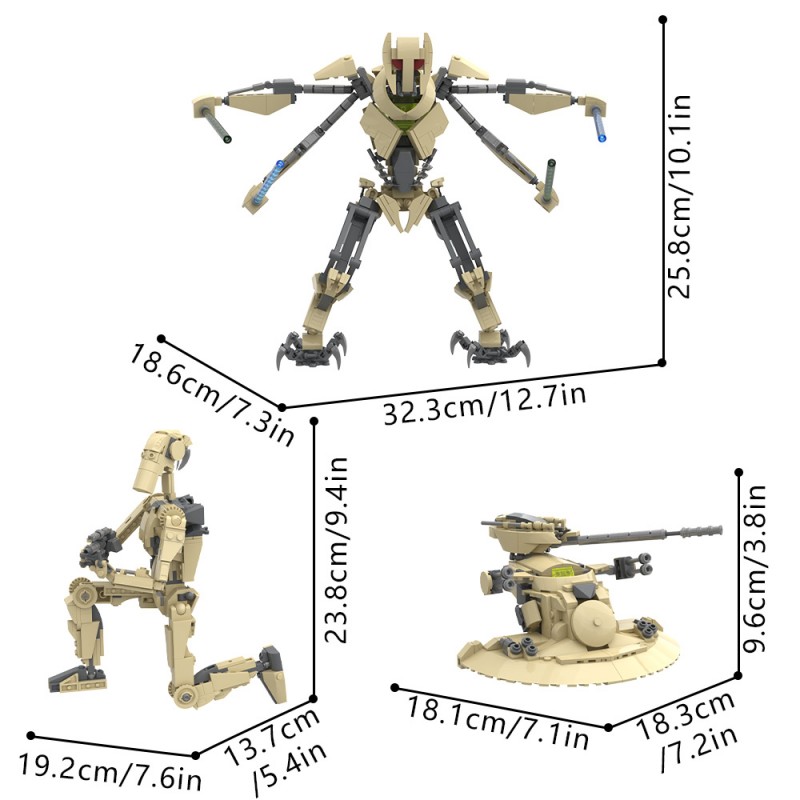GOBRICKS MOC S1093 Star Plan General Grievous & AAT Tank & B1 Battle Droid 3 in 1 - YWOBB