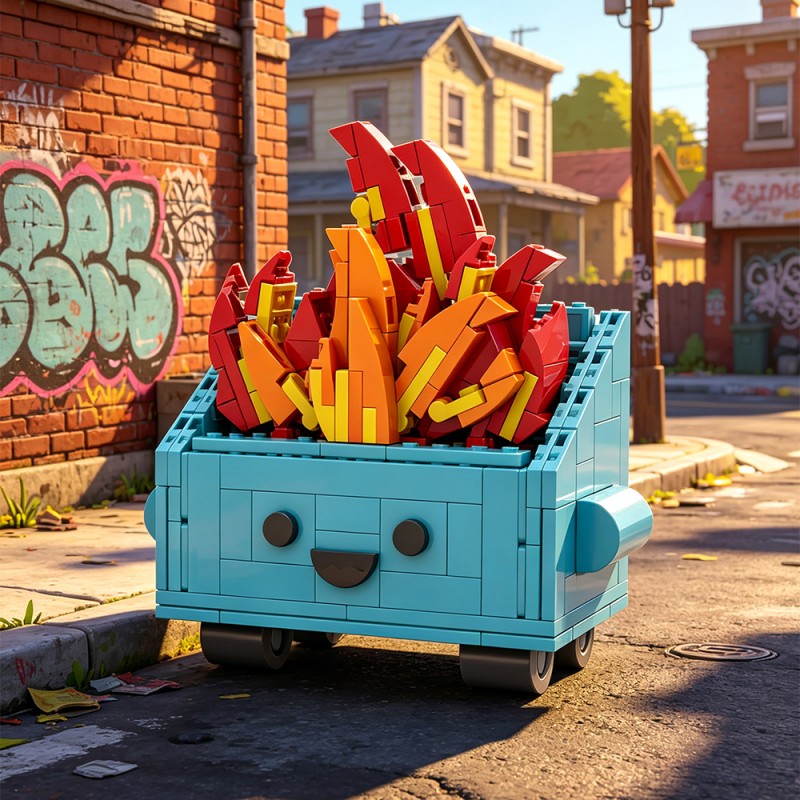 GOBRICKS MOC S1091 Dumpster Fire - YWOBB