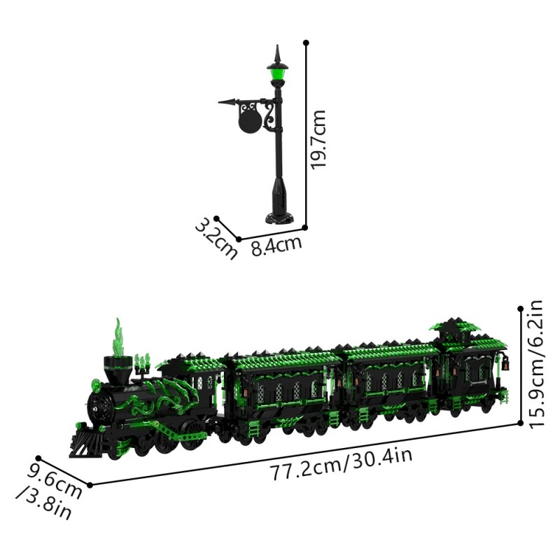 GOBRICKS MOC S1026 Large Haunted Ghost Train - YWOBB