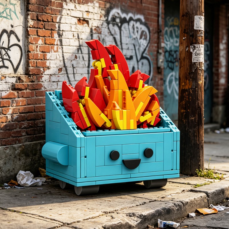GOBRICKS MOC S1091 Dumpster Fire - YWOBB
