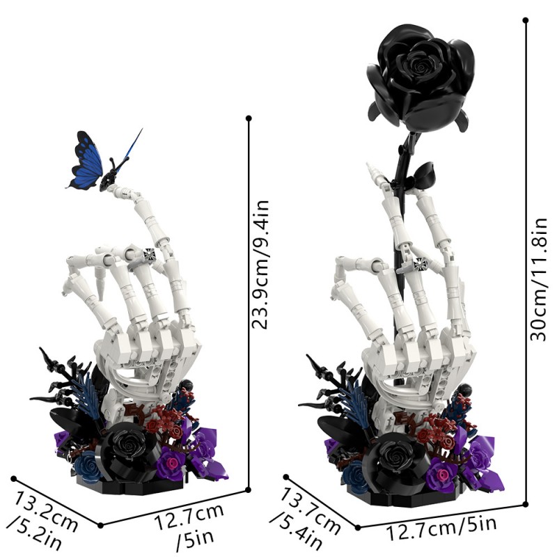 GOBRICKS MOC S1038 Nether Butterfly Bone Dark Night Rose - YWOBB