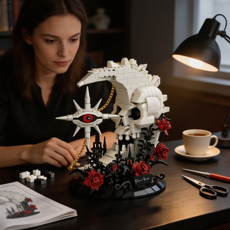 GOBRICKS MOC S1090 Skull moon and stars - YWOBB