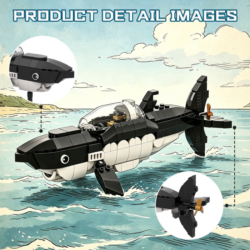 GOBRICKS MOC S1100 Tintin's Shark Submarine - YWOBB