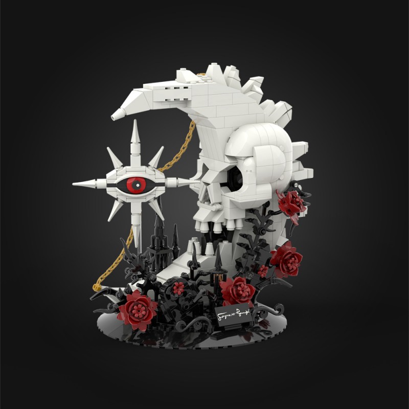GOBRICKS MOC S1090 Skull moon and stars - YWOBB