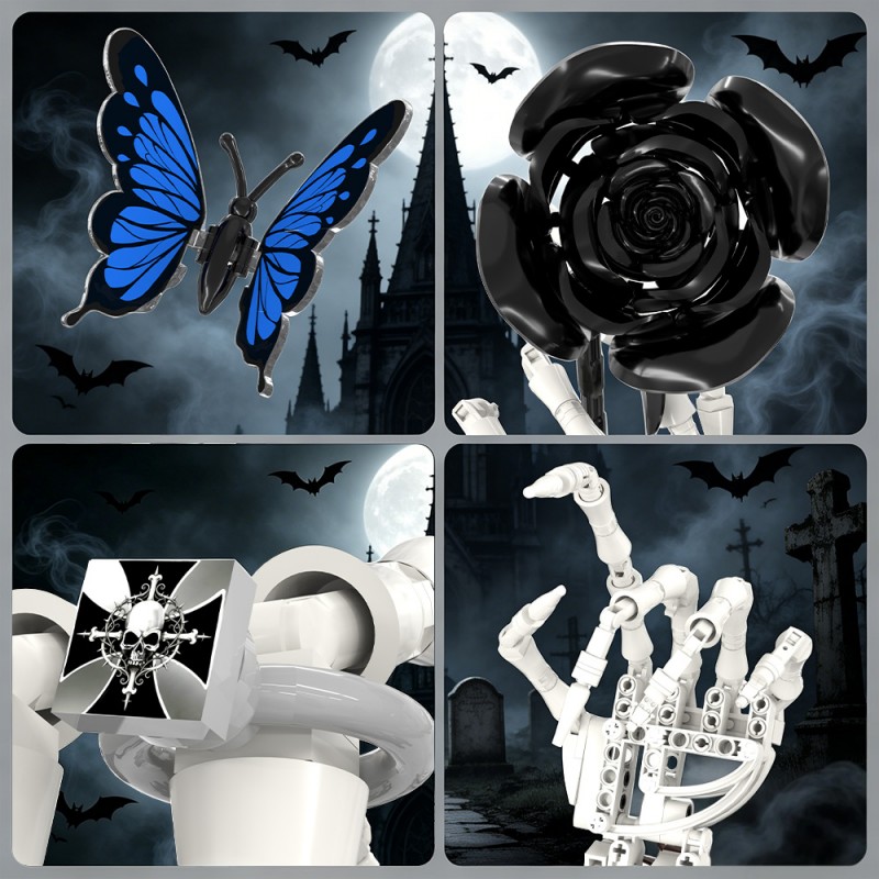 GOBRICKS MOC S1038 Nether Butterfly Bone Dark Night Rose - YWOBB