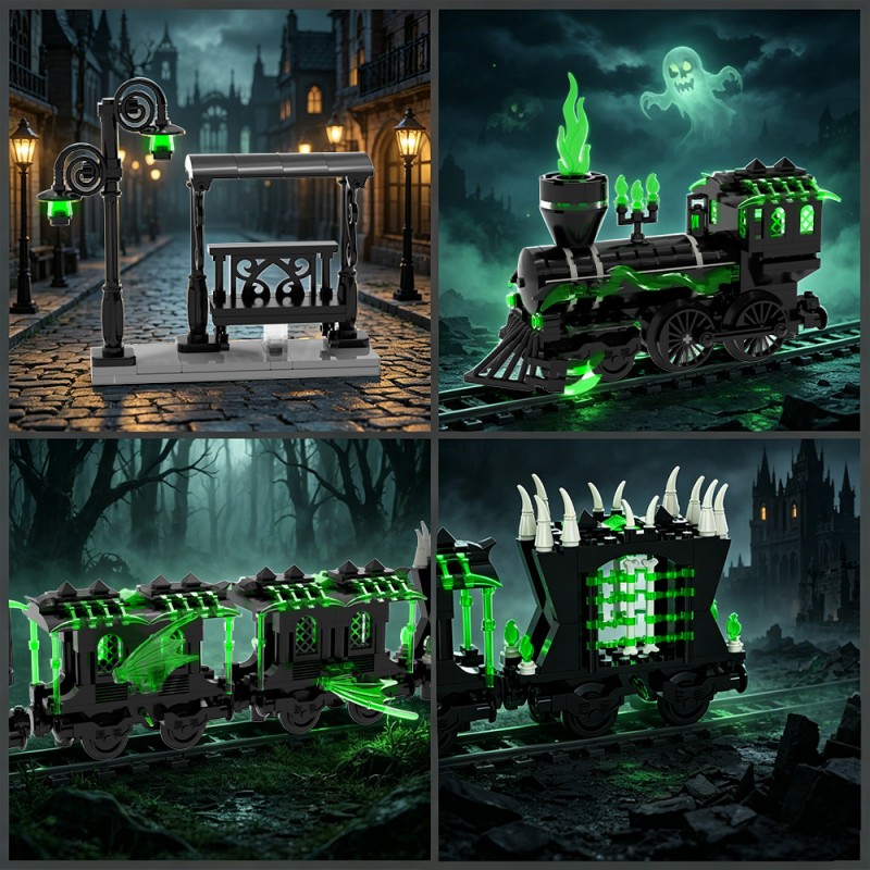 GOBRICKS MOC S1027 Small Haunted Ghost Train - YWOBB
