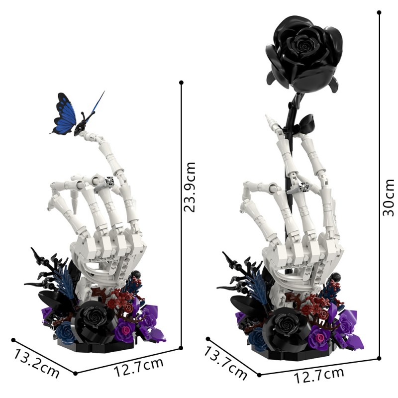GOBRICKS MOC S1038 Nether Butterfly Bone Dark Night Rose - YWOBB