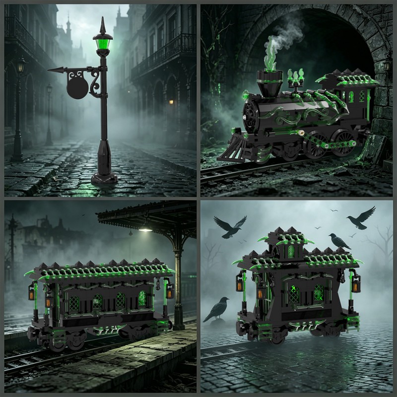 GOBRICKS MOC S1026 Large Haunted Ghost Train - YWOBB