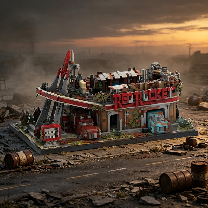 GOBRICKS MOC 257248 Fallout Red Rocket Gas Station - YWOBB
