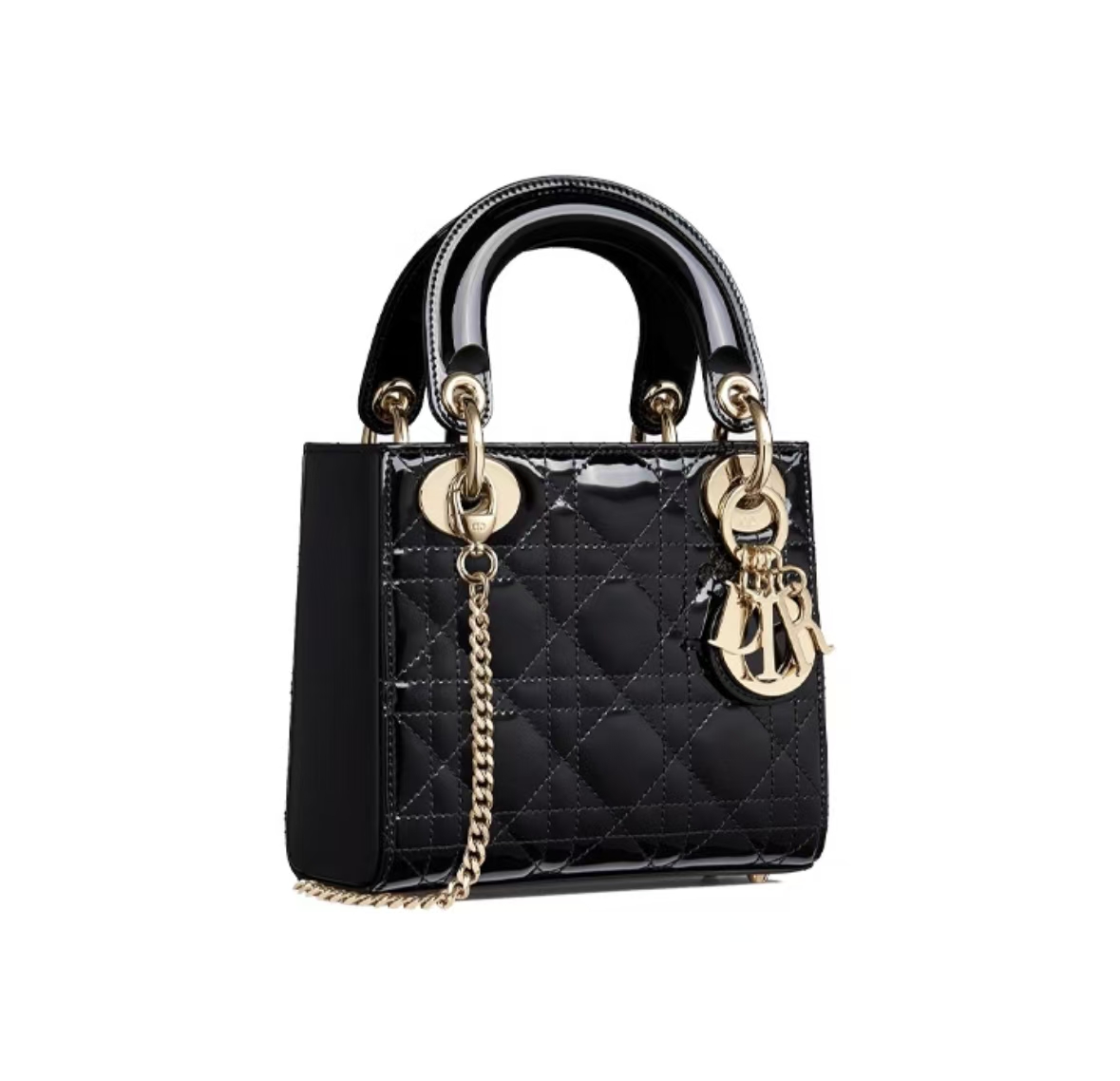 DIOR LADY DIOR MINI BAG IN Patent BLACK