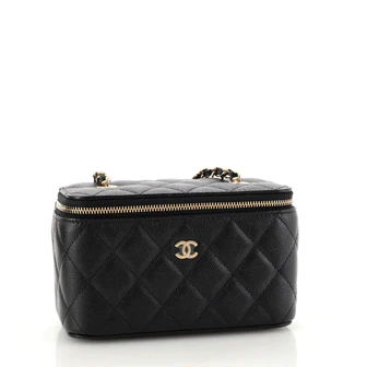 Chanel Classic Vanity Case with Chain Quilted Caviar Small