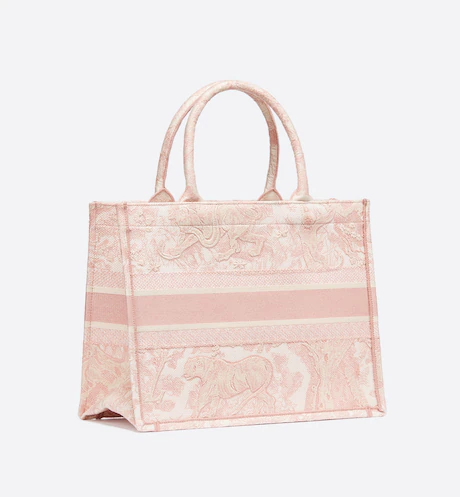MEDIUM DIOR BOOK TOTE Pink Toile de Jouy Embroidery (36 x 27.5 x 16.5 cm)