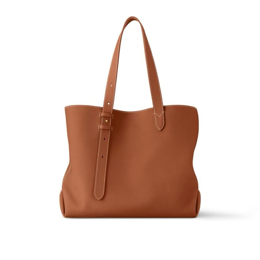 LOUIS VUITTON LOW KEY CABAS  EMBLEM LEATHER TOTE IN COGNAC