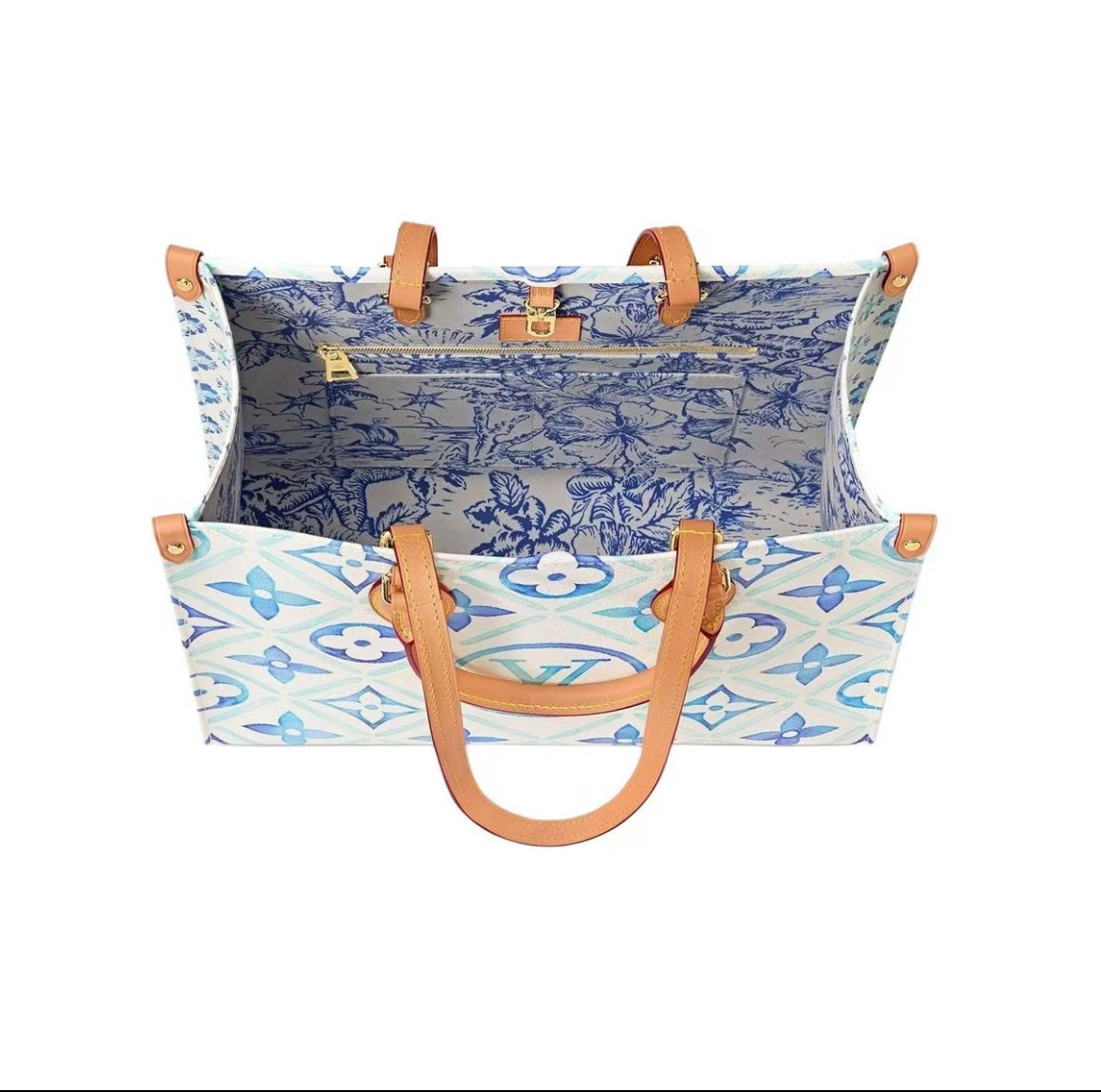 LOUIS VUITTON ONTHEGO MM MONOGRAM EMBLEM IN BLUE & BROWN