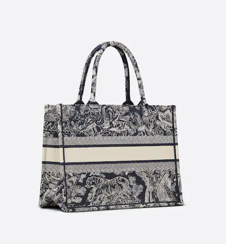MEDIUM DIOR BOOK TOTE Blue Toile de Jouy Reverse Embroidery (36 x 27.5 x 16.5 cm)
