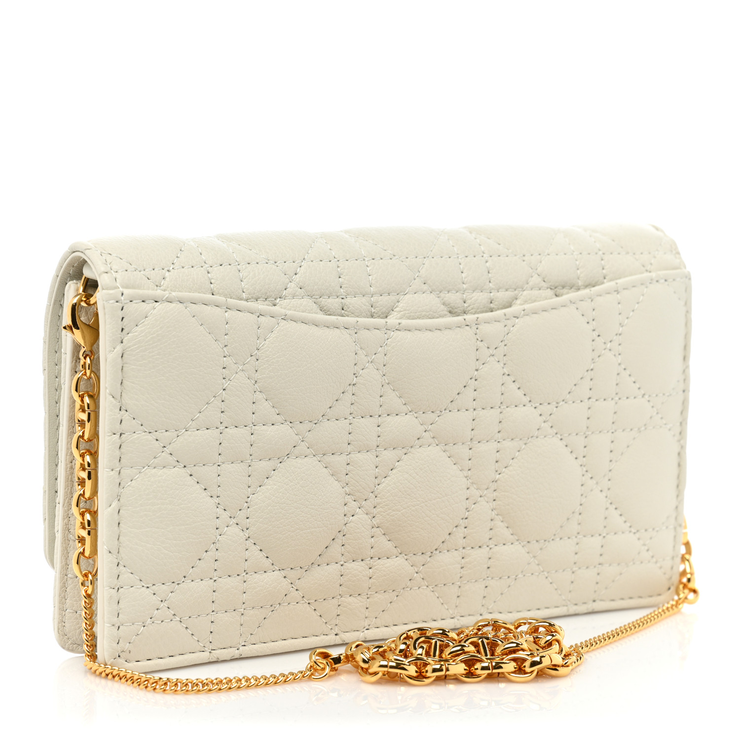 CHRISTIAN DIOR Supple Calfskin Caro Pouch with Chain Latte