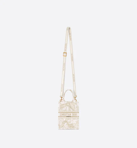 MINI DIOR BOOK TOTE PHONE BAG Dior Jardin d'Hiver Embroidery with Gold-Tone Metallic Thread (13 x 18 x 5 cm)