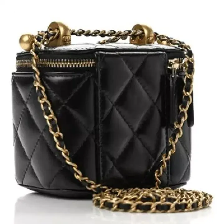 CHANEL Calfskin Quilted Mini Perfect Fit Vanity Case With Chain Black  1