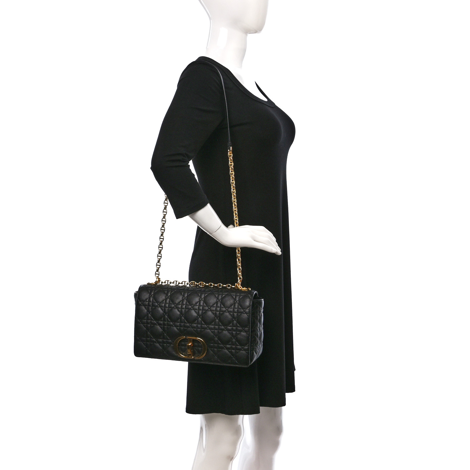 Grained Calfskin Cannage Large Caro Bag Black