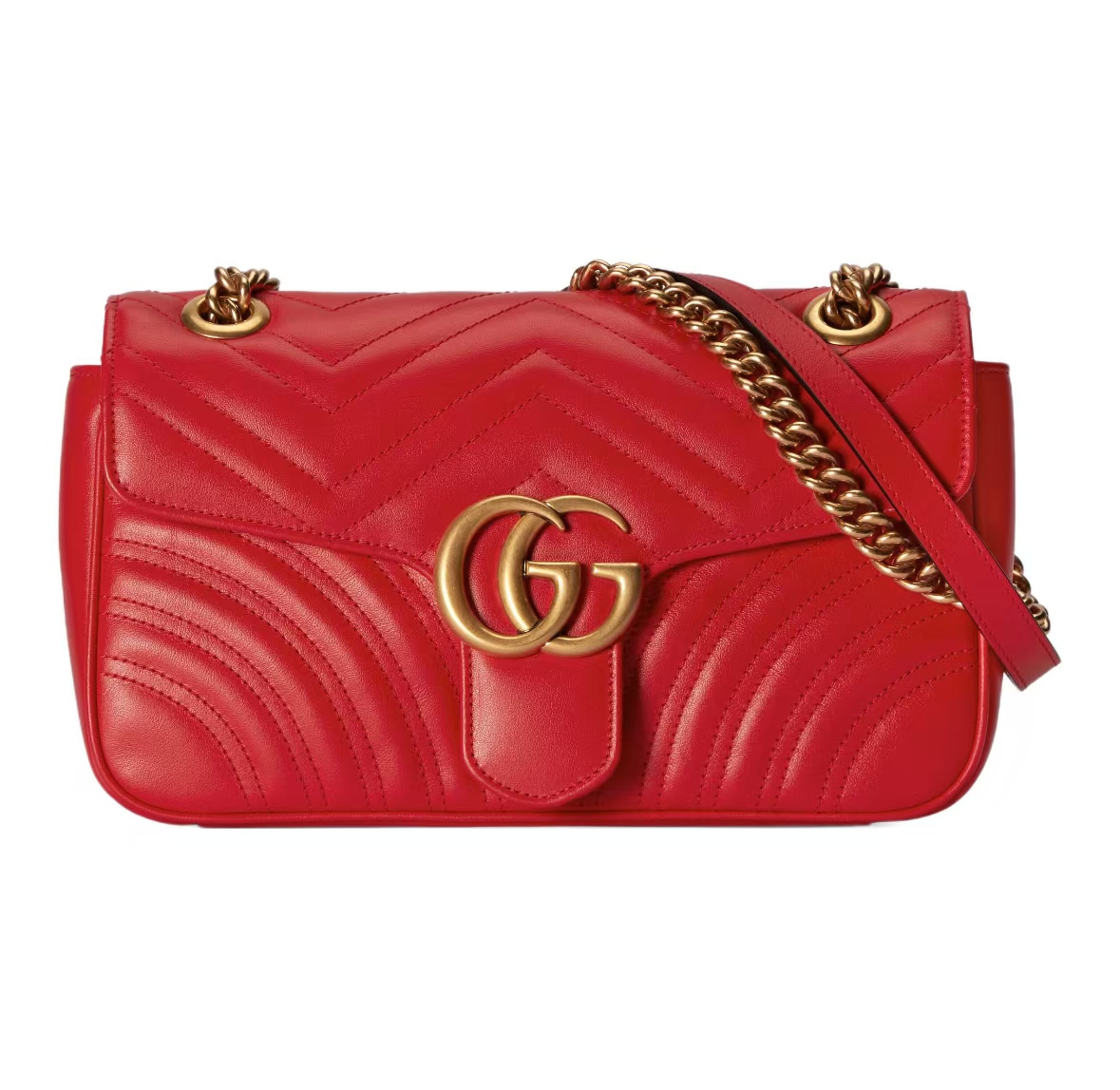 GUCCI GG MARMONT MATELASSÉ CHAIN BAG IN RED