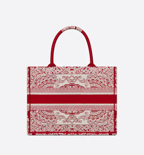 MEDIUM DIOR BOOK TOTE White and Red Dior Bandana Embroidery (36 x 27.5 x 16.5 cm)