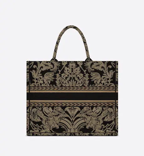 LARGE DIOR BOOK TOTE Black and White Ornamental Cornely-Effect Embroidery (42 x 35 x 18.5 cm)