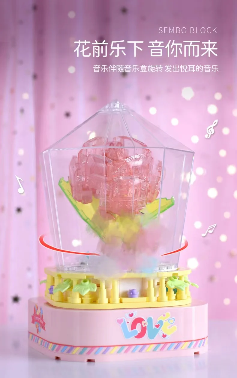 SEMBO 601154 Rose Rotating Music Box with Lights - YWOBB