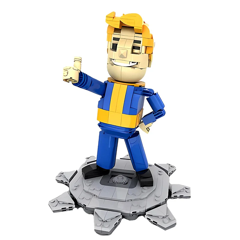 GOBRICKS MOC 179833 FALLOUT: Vault Boy posable desktop figurine with stand - YWOBB