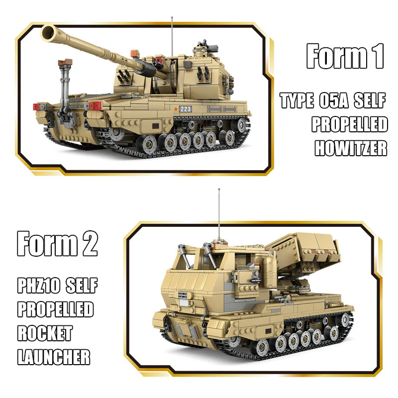 KAZI KY10007 1:28 Type 05A Self-propelled Howitzer and PHZ10 Self-propelled Rocket Launcher Tank 2 Models in 1 - YWOBB