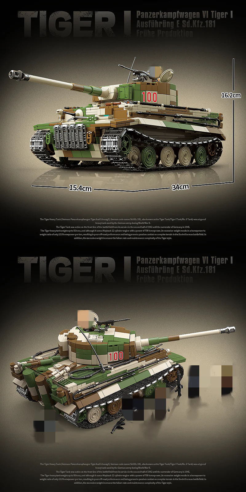 Quan Guan 100244 WWII Tiger I Panzerkampfwagen VI Tiger I Ausfuehrueng E Sd.Kfz.181 Fruehe Produktion - YWOBB