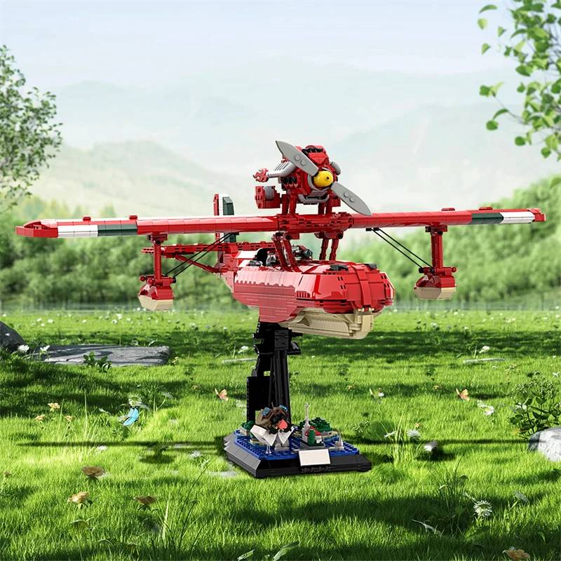 GOBRICKS MOC 172829 Porco Rosso Savoia S.21 Folgore + Stand - YWOBB