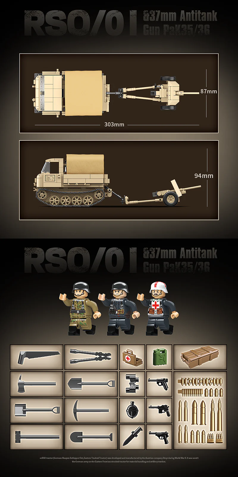 Quan Guan 100250 WWII German RSO/01 Tractor & 37mm Anti-Tank Gun - YWOBB