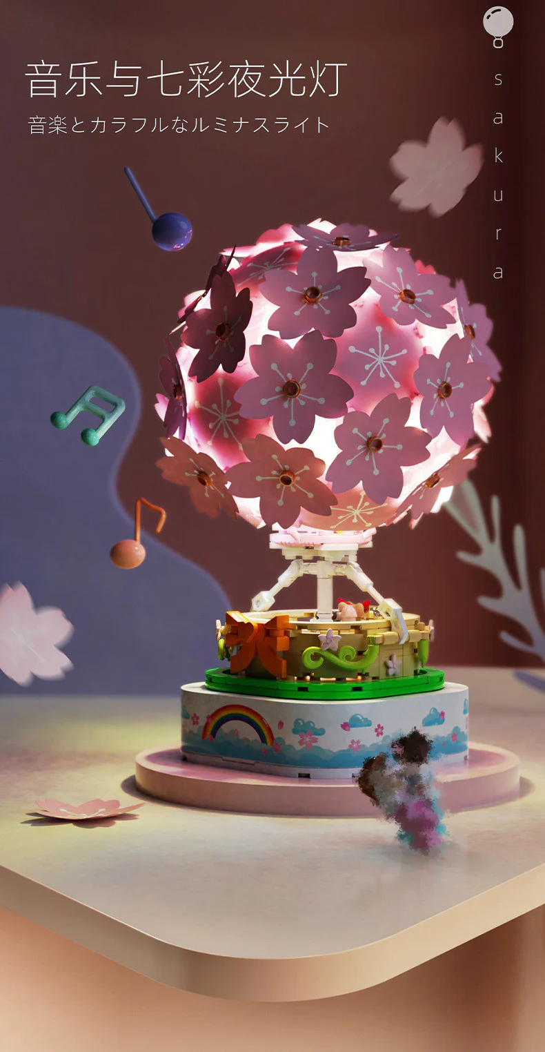 Sembo 601150 Sakura Hot Air Balloon Rotating Music Box with Lights - YWOBB