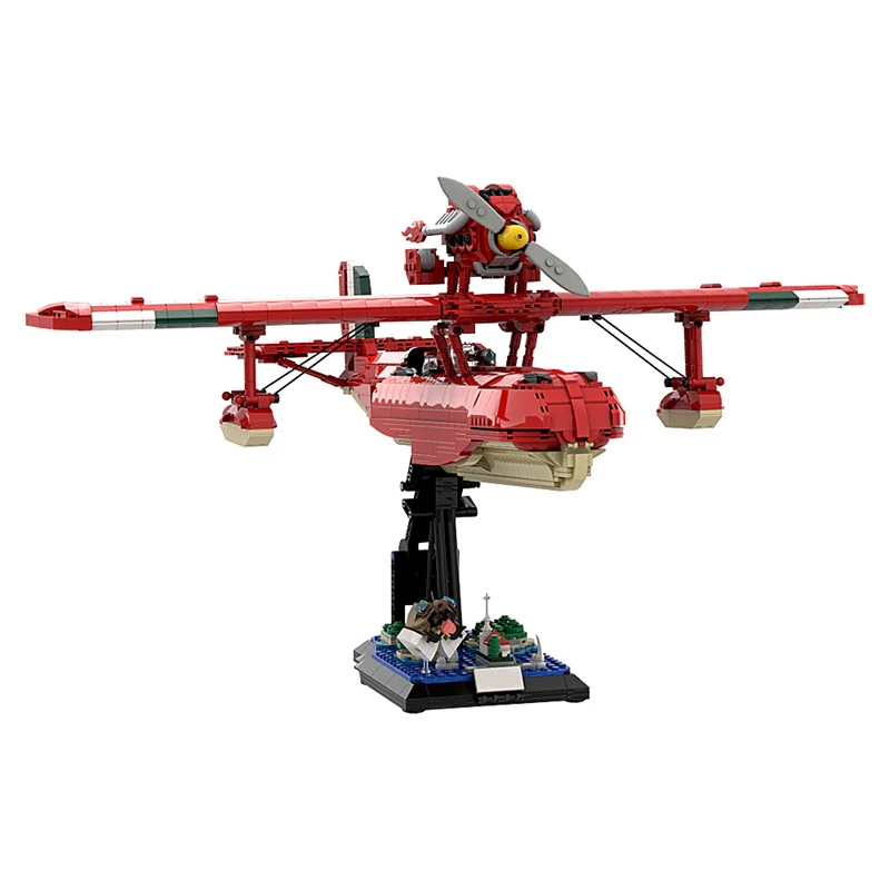 GOBRICKS MOC 172829 Porco Rosso Savoia S.21 Folgore + Stand - YWOBB