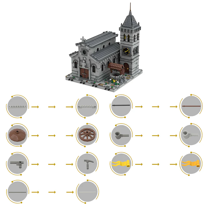 GOBRICKS MOC 33985 Medieval Church - modular - YWOBB