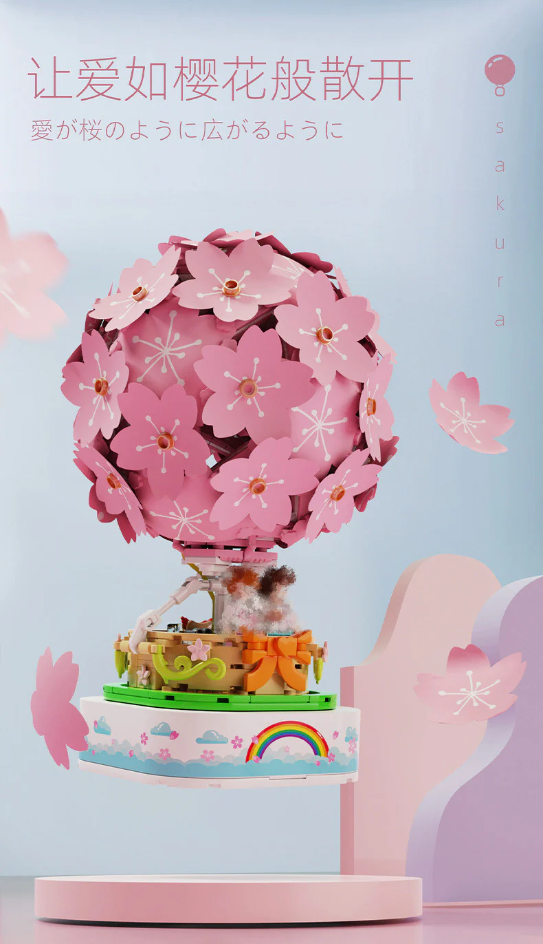 Sembo 601150 Sakura Hot Air Balloon Rotating Music Box with Lights - YWOBB