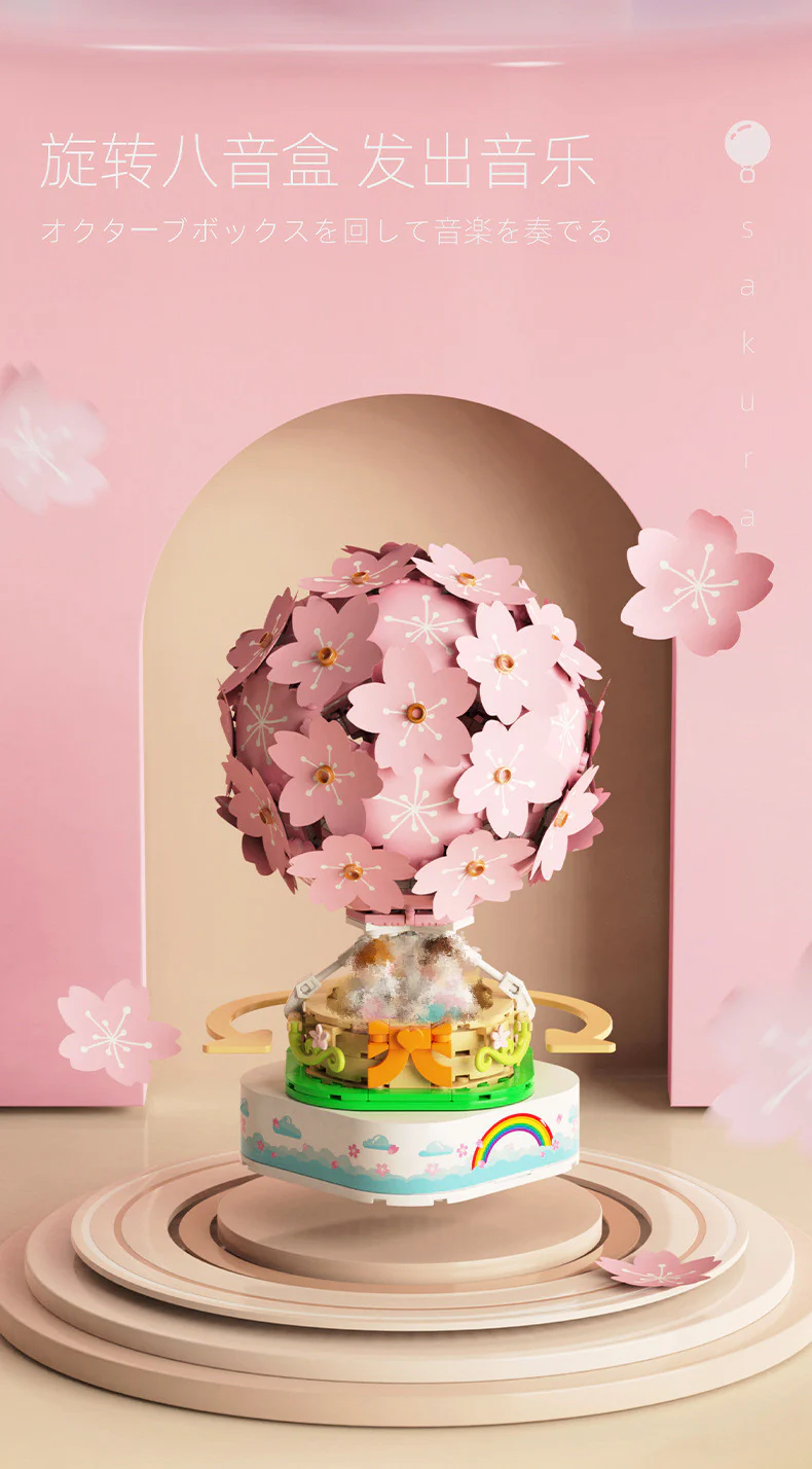 Sembo 601150 Sakura Hot Air Balloon Rotating Music Box with Lights - YWOBB