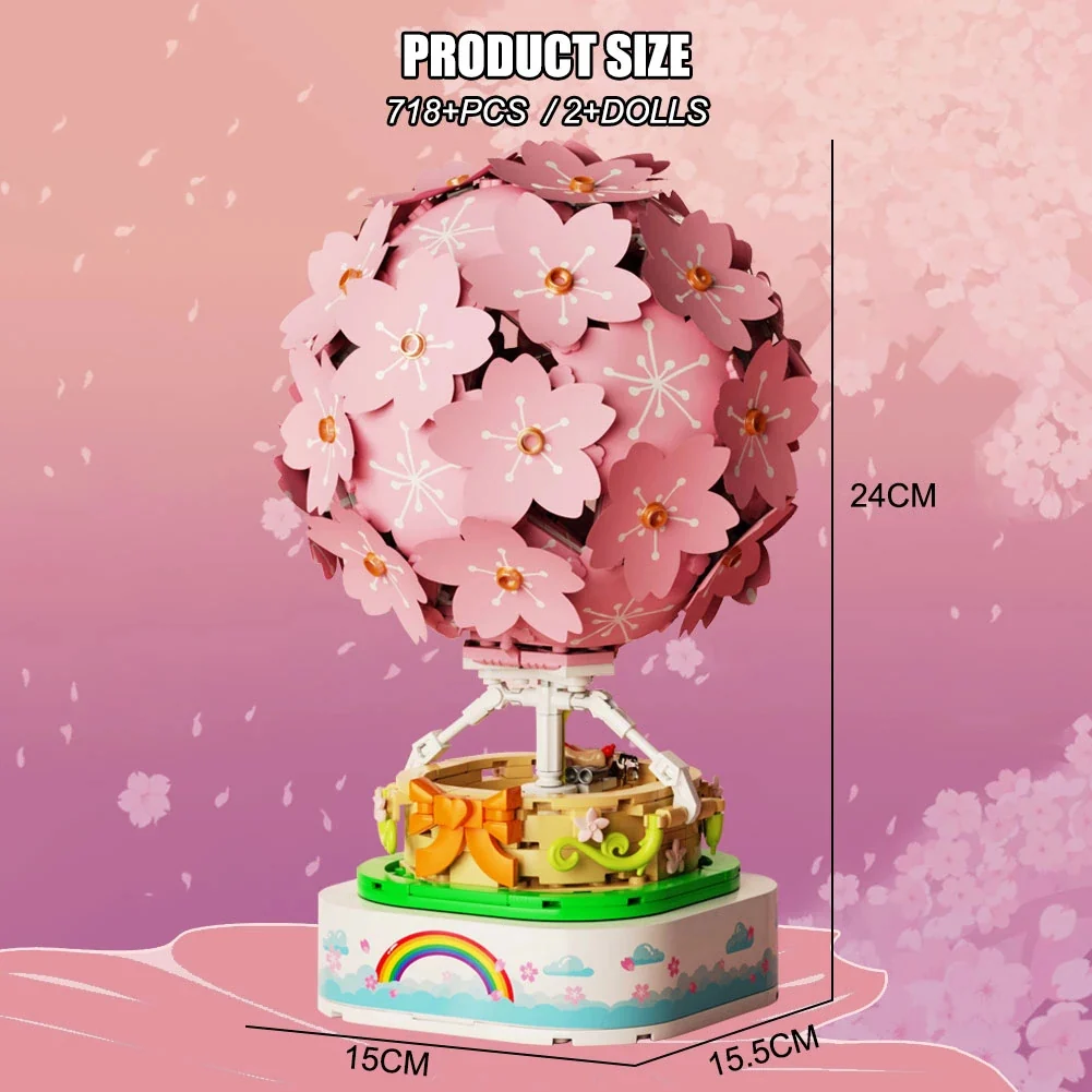 Sembo 601150 Sakura Hot Air Balloon Rotating Music Box with Lights - YWOBB