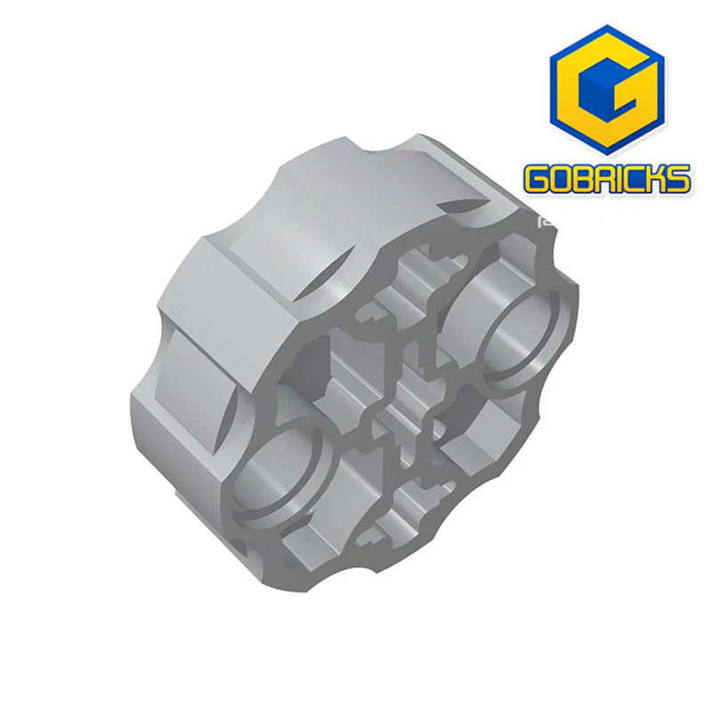 GOBRICKS GDS-1074 Axle Connector Block Round with 2 Pin Holes and 3 Axle Holes - YWOBB