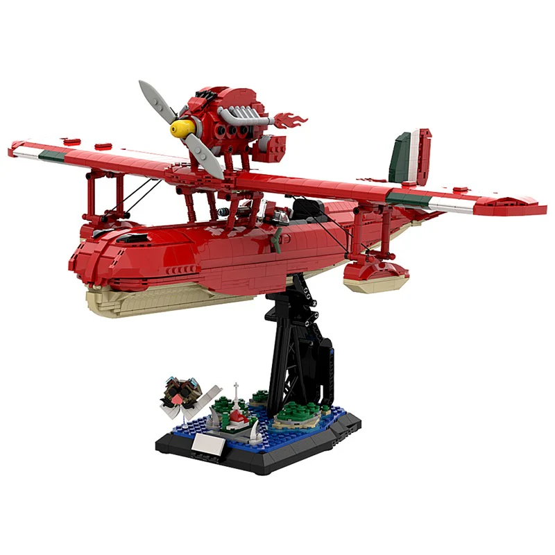 GOBRICKS MOC 172829 Porco Rosso Savoia S.21 Folgore + Stand - YWOBB