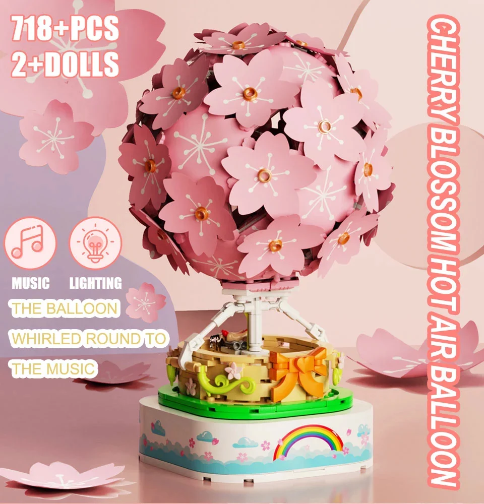 Sembo 601150 Sakura Hot Air Balloon Rotating Music Box with Lights - YWOBB