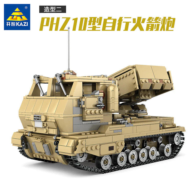 KAZI KY10007 1:28 Type 05A Self-propelled Howitzer and PHZ10 Self-propelled Rocket Launcher Tank 2 Models in 1 - YWOBB