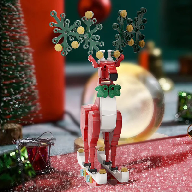 GOBRICKS MOC A0157Y01 Christmas Spirit Deer Ornament: Festive Red - YWOBB