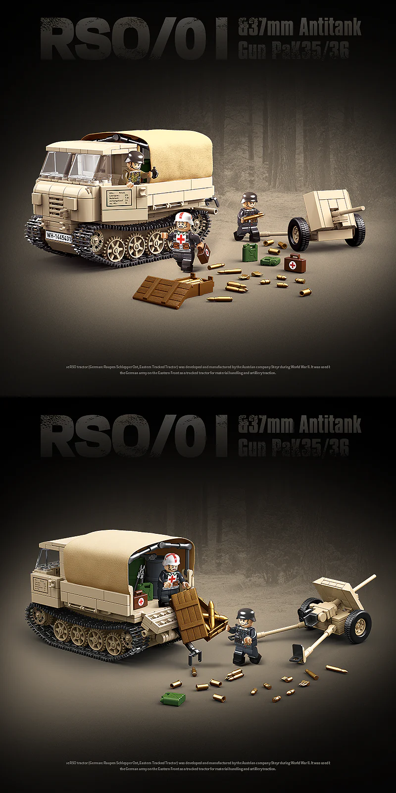 Quan Guan 100250 WWII German RSO/01 Tractor & 37mm Anti-Tank Gun - YWOBB