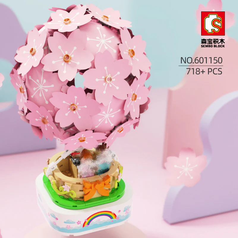 Sembo 601150 Sakura Hot Air Balloon Rotating Music Box with Lights - YWOBB