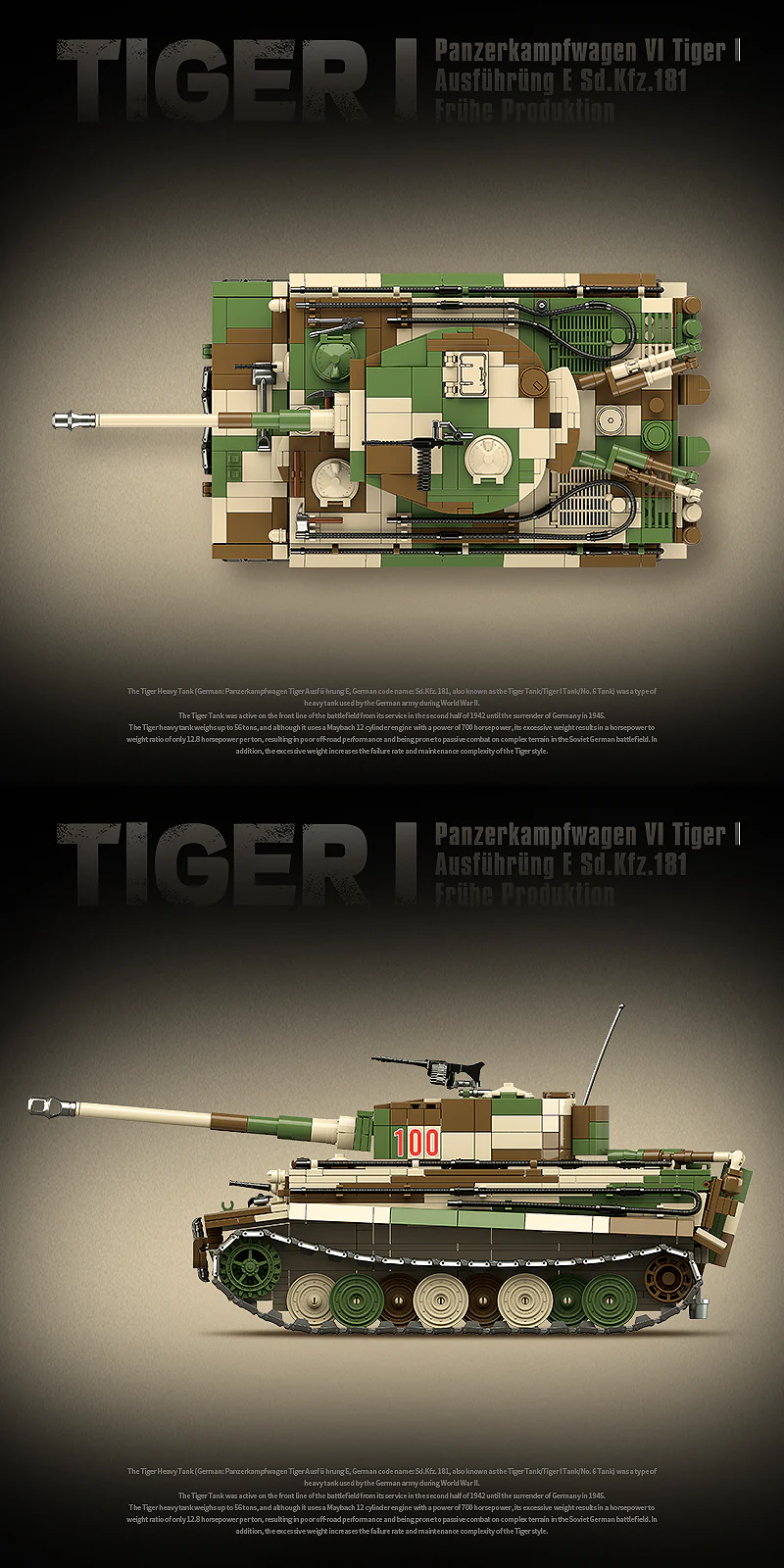 Quan Guan 100244 WWII Tiger I Panzerkampfwagen VI Tiger I Ausfuehrueng E Sd.Kfz.181 Fruehe Produktion - YWOBB