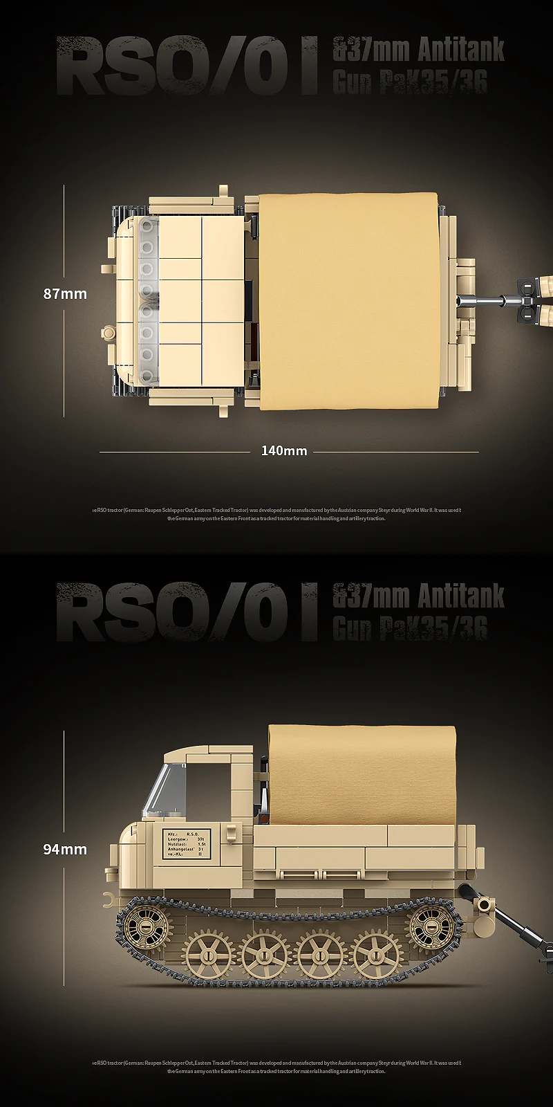 Quan Guan 100250 WWII German RSO/01 Tractor & 37mm Anti-Tank Gun - YWOBB