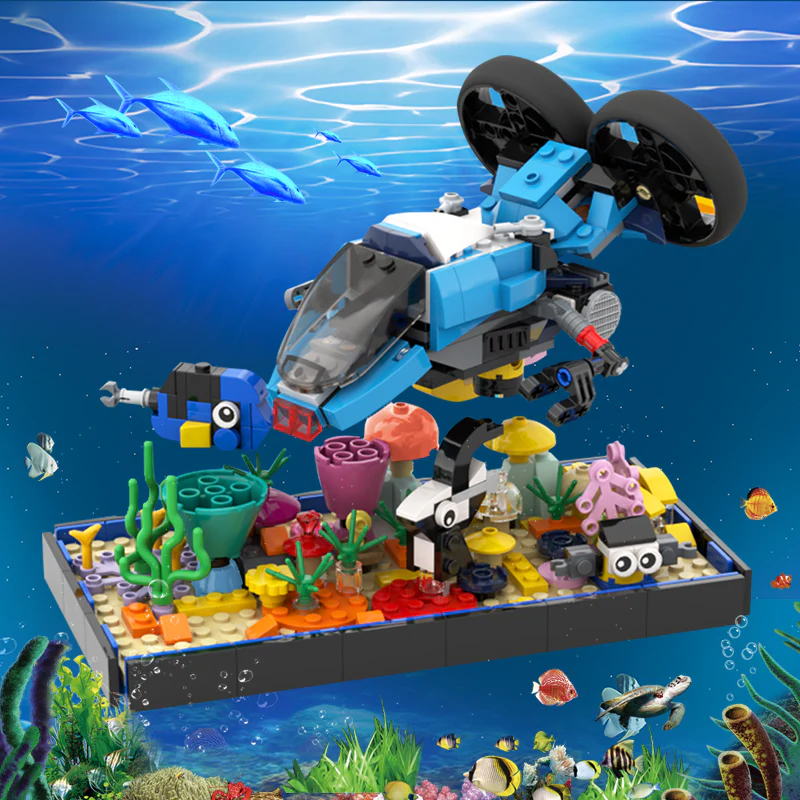 GOBRICKS MOC 115754 Coral Reef + Submarine 31122 + 31114 Alternative Build - YWOBB